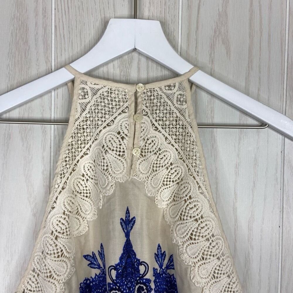 Free People Shea Mini Dress Blue Cream Size XS Boho Festival Swing Slip - Picture 7 of 7